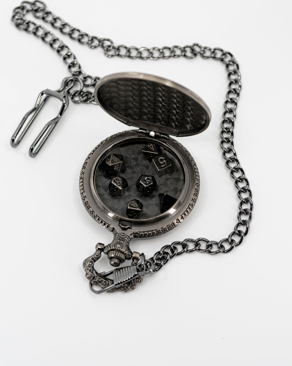 Ironside | Iron Pocket Watch with 7 Piece Micro Mini Metal Dice Set - Emberglow Gaming