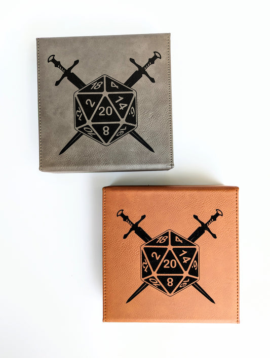 D20 Swords | Vegan Leather Dice Box - Emberglow Gaming