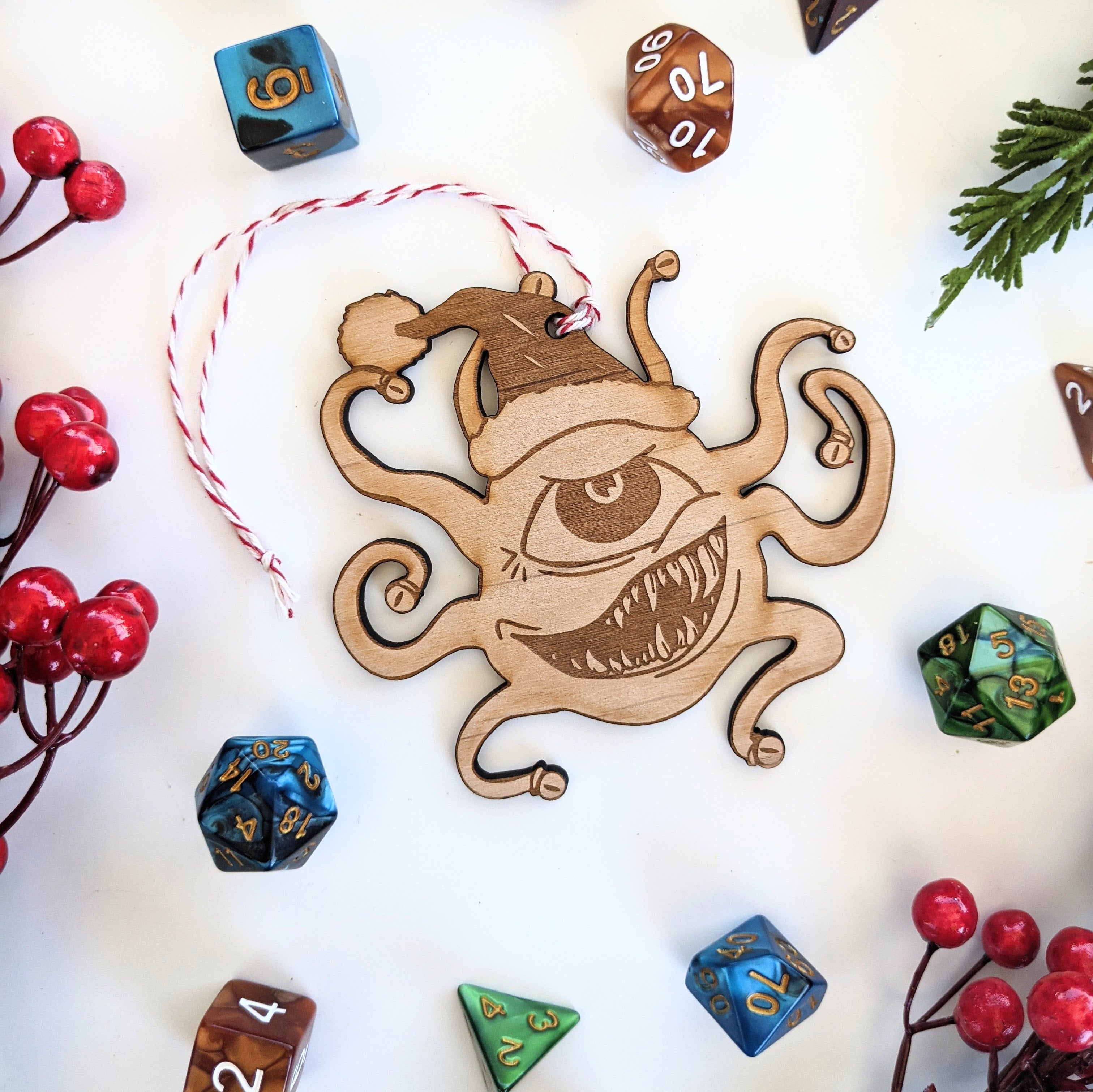 Jolly Beholder | Wooden Ornament - Emberglow Gaming