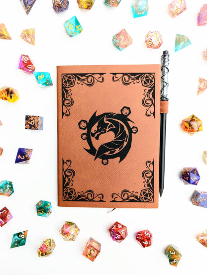 The Waiting Wyvern | Vegan Leather Mini Dot Journal - Emberglow Gaming