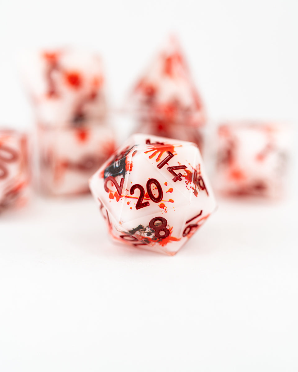 Macabre | Double Cast | 7 Piece Sharp Edge Resin Dice Set - Emberglow Gaming