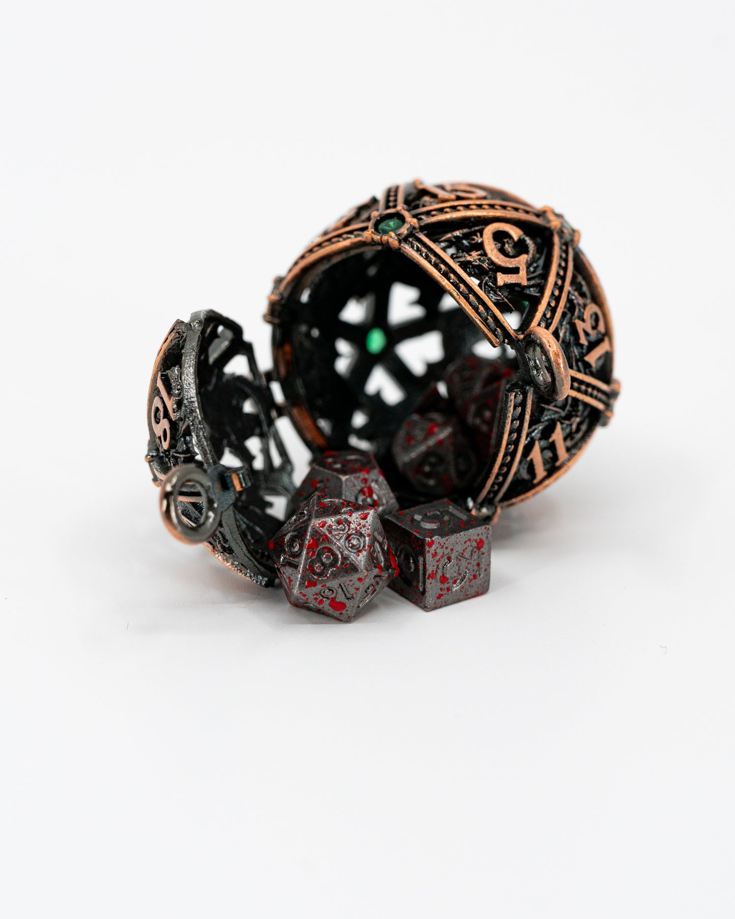 D20 Hollow Sphere Pendant with Micro Metal Dice - Emberglow Gaming