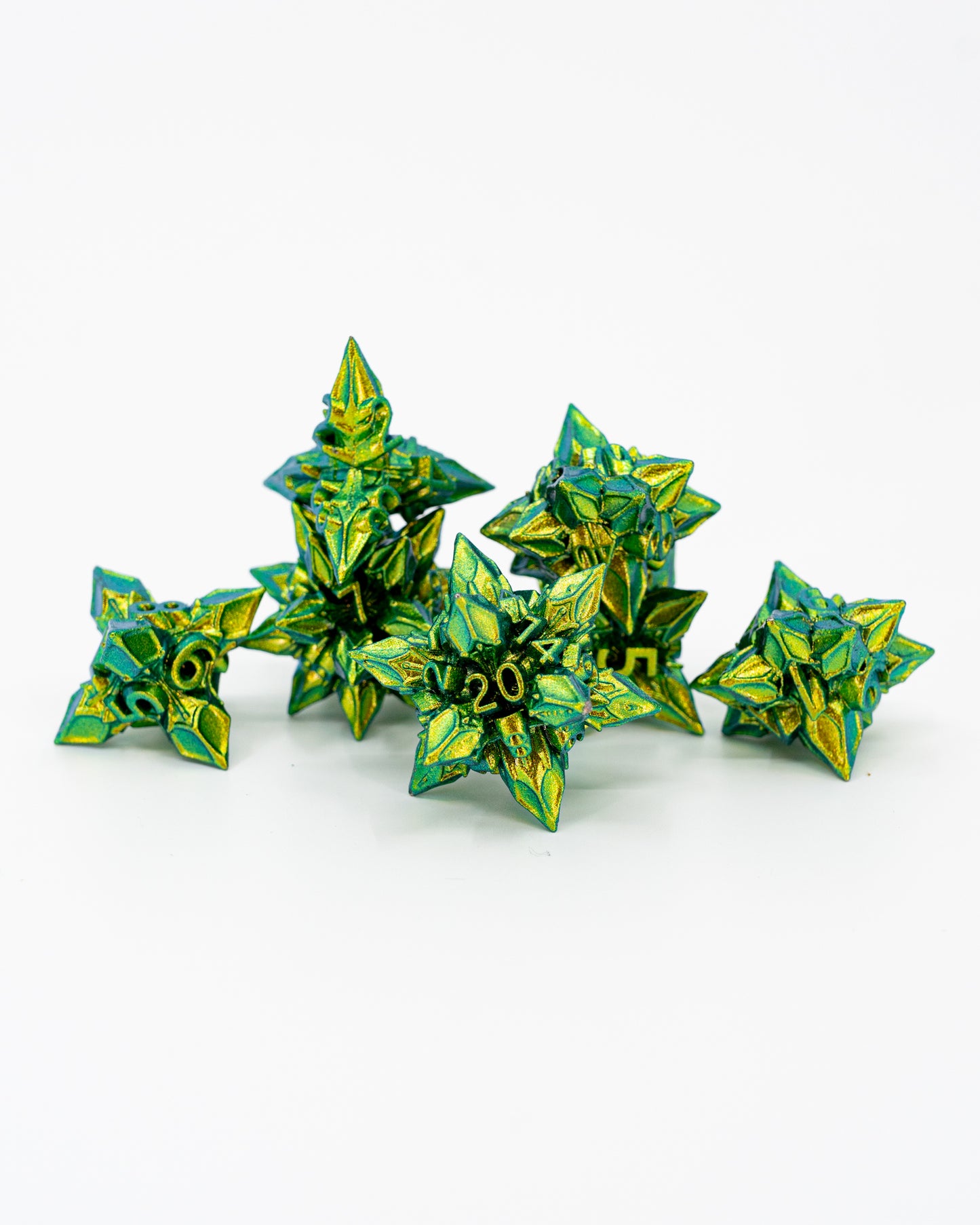 Leaf Shard | 7 Piece Metal Dice Set - Emberglow Gaming