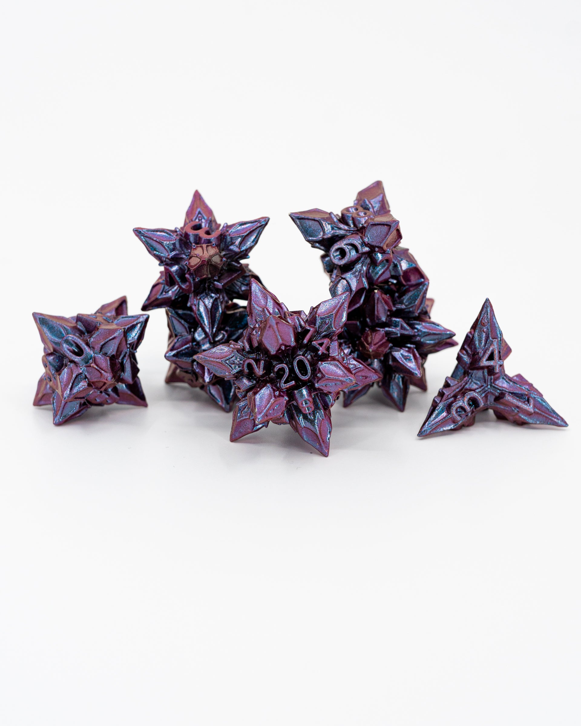 Amethyst Flame | 7 Piece Metal Dice Set - Emberglow Gaming