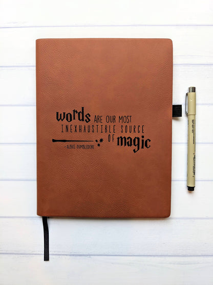 Words - Witchcraft and Wizards | Vegan Leather Lined Journal - Emberglow Gaming