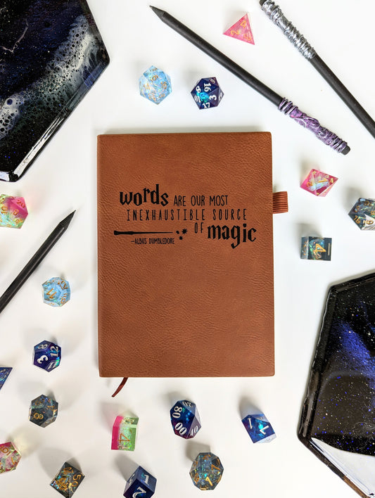 Words are Magic | Vegan Leather Mini Dot Journal - Emberglow Gaming