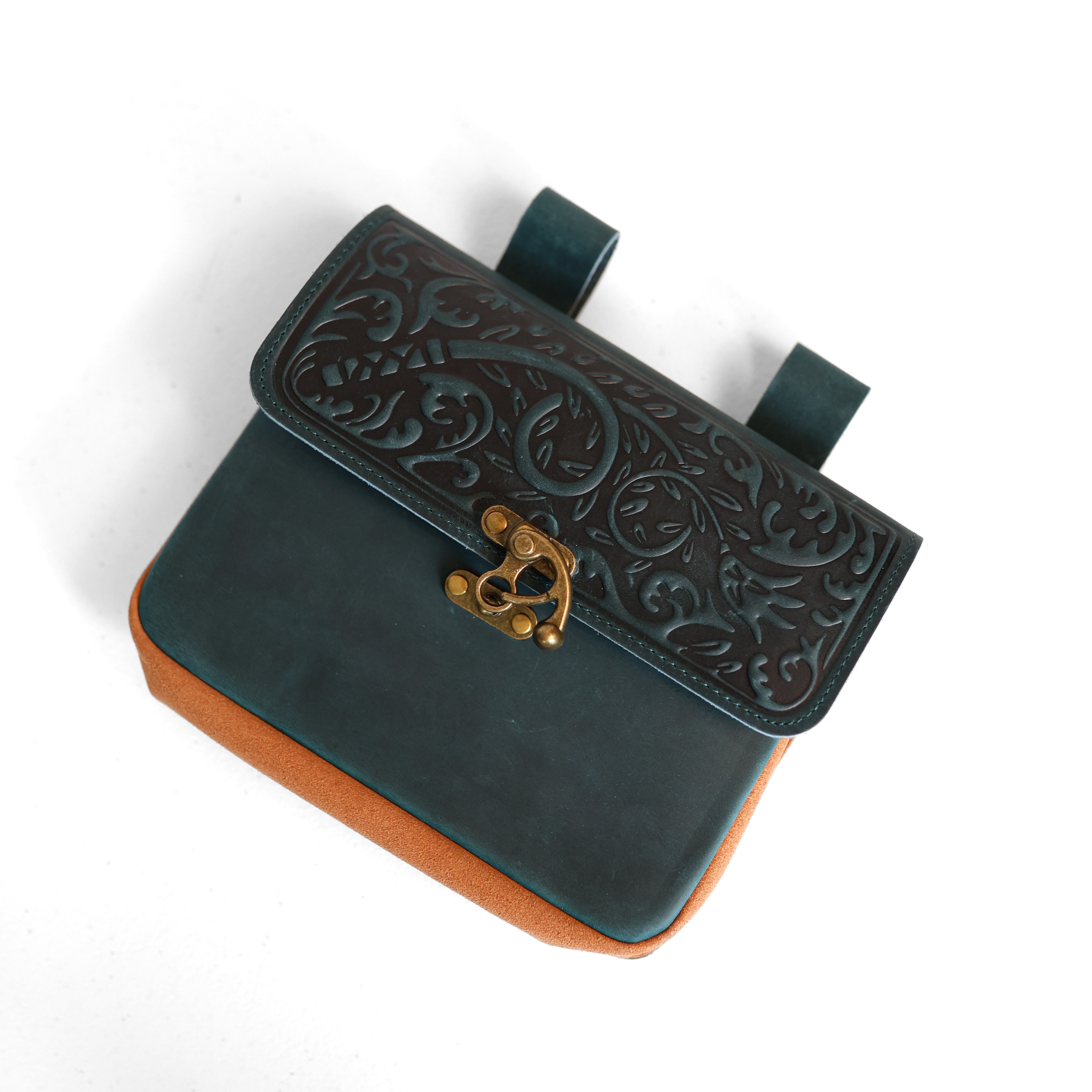 JZW | Leather Bag | LG | Dark Teal and Tan