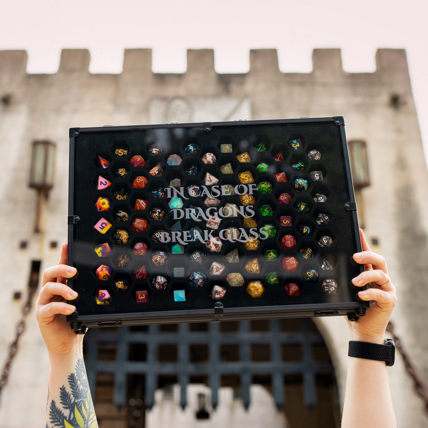 In Case Of Dragons Break Glass | 26 Set Capacity | Plexi Glass Chest of Hoarding Dice Display Case