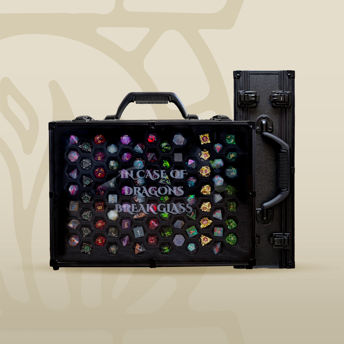 COLOSSAL In Case Of Dragons Break Glass | 66 Set Capacity | Plexi Glass Dice Display Case - Emberglow Gaming