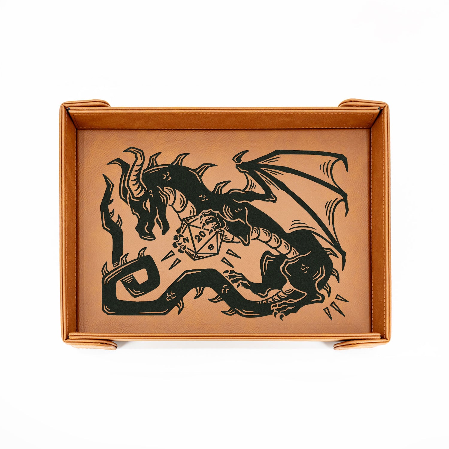 Dice Wyrm Dance (Dark) | LG Magnetic Vegan Leather Dice Tray (Rectangular)
