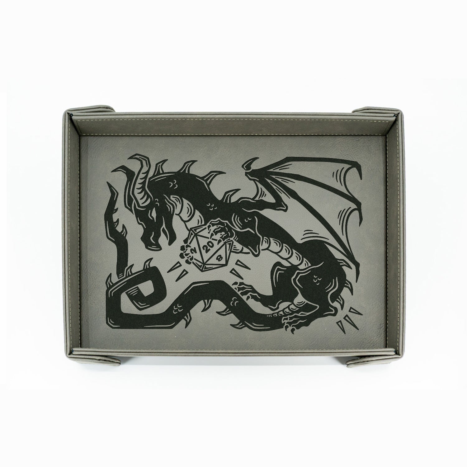Dice Wyrm Dance (Dark) | LG Magnetic Vegan Leather Dice Tray (Rectangular)