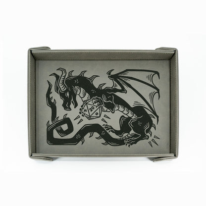 Dice Wyrm Dance (Dark) | LG Magnetic Vegan Leather Dice Tray (Rectangular)