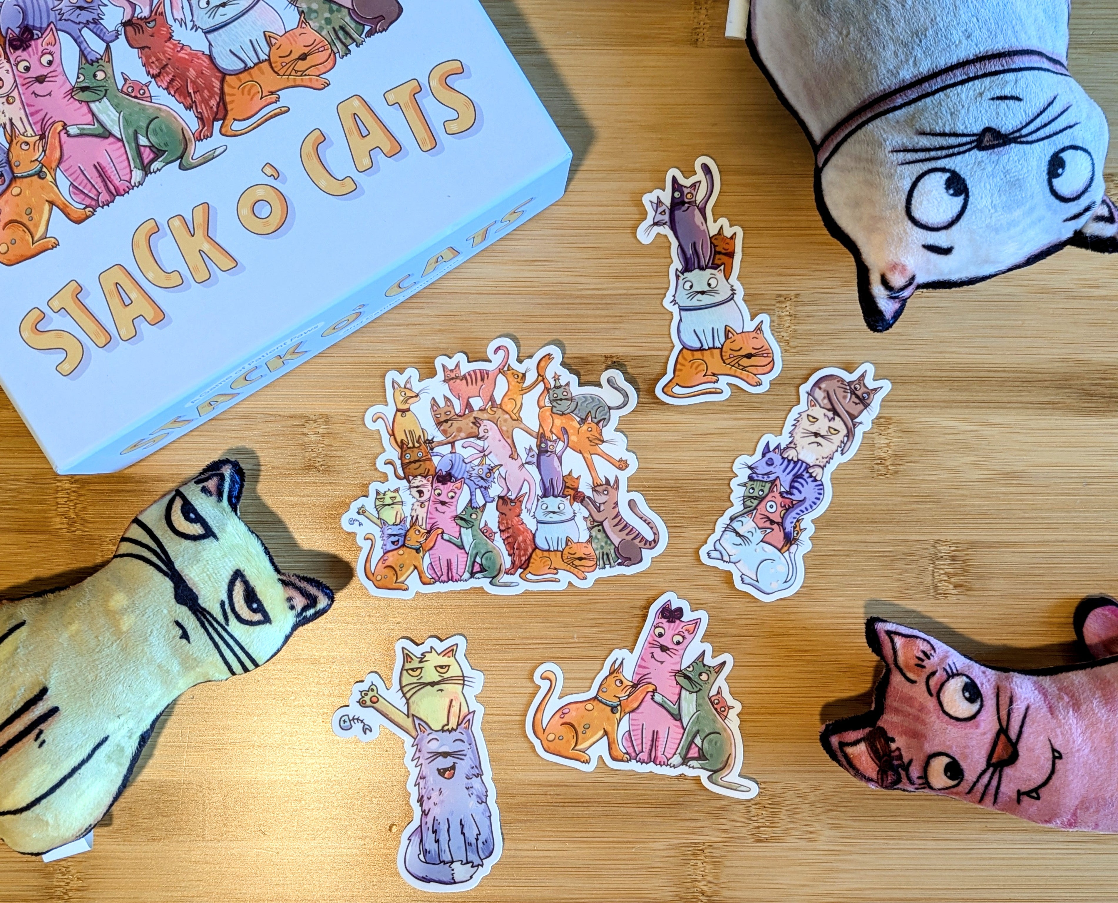 Stack O’ Cats Vinyl Sticker Pack – 5 Hand-Drawn Scenes – Emberglow Gaming