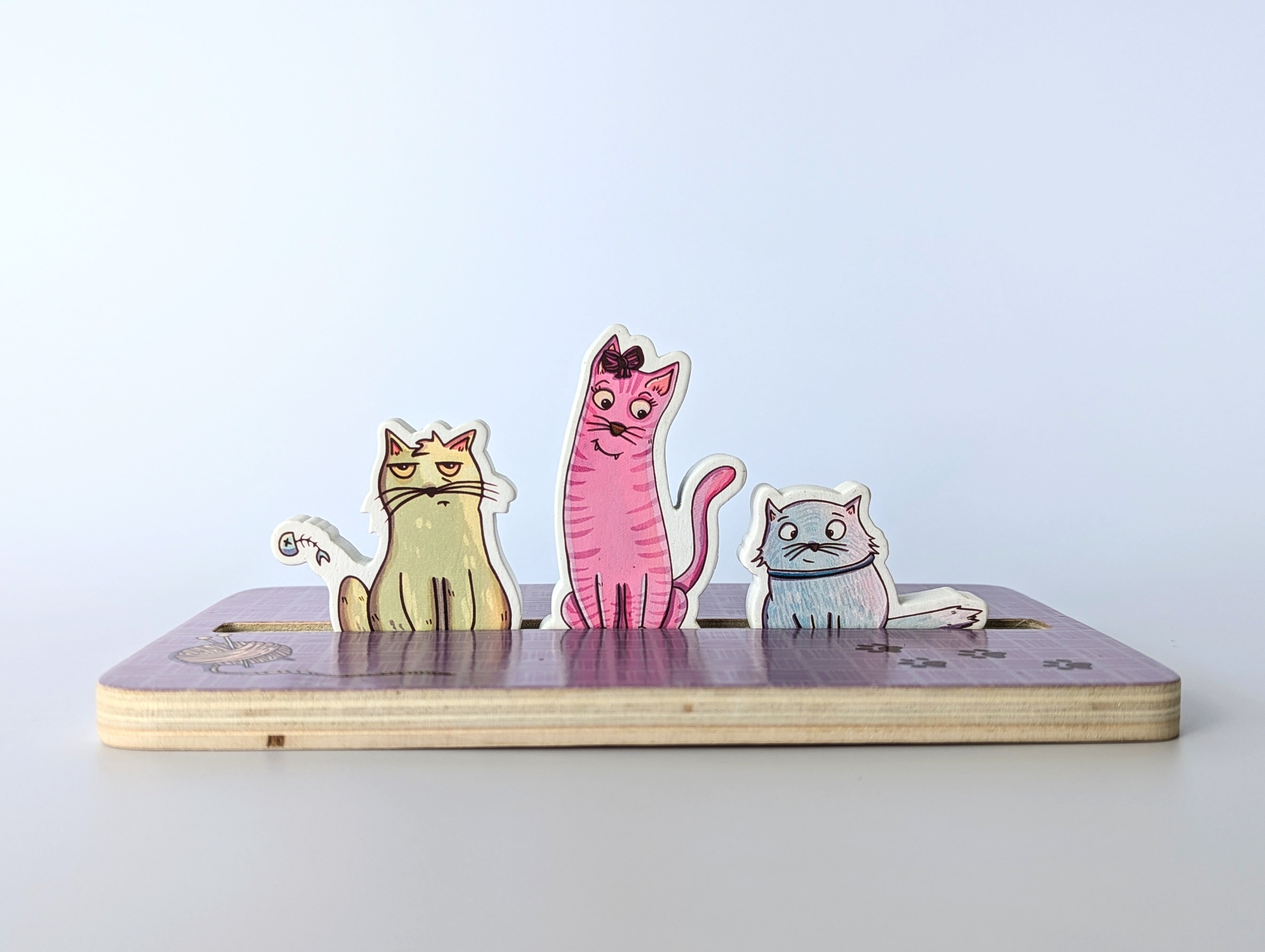 Stack O’ Cats Mascot Meeple Pack – Wooden 3-Pack (Double-Sided Printed)