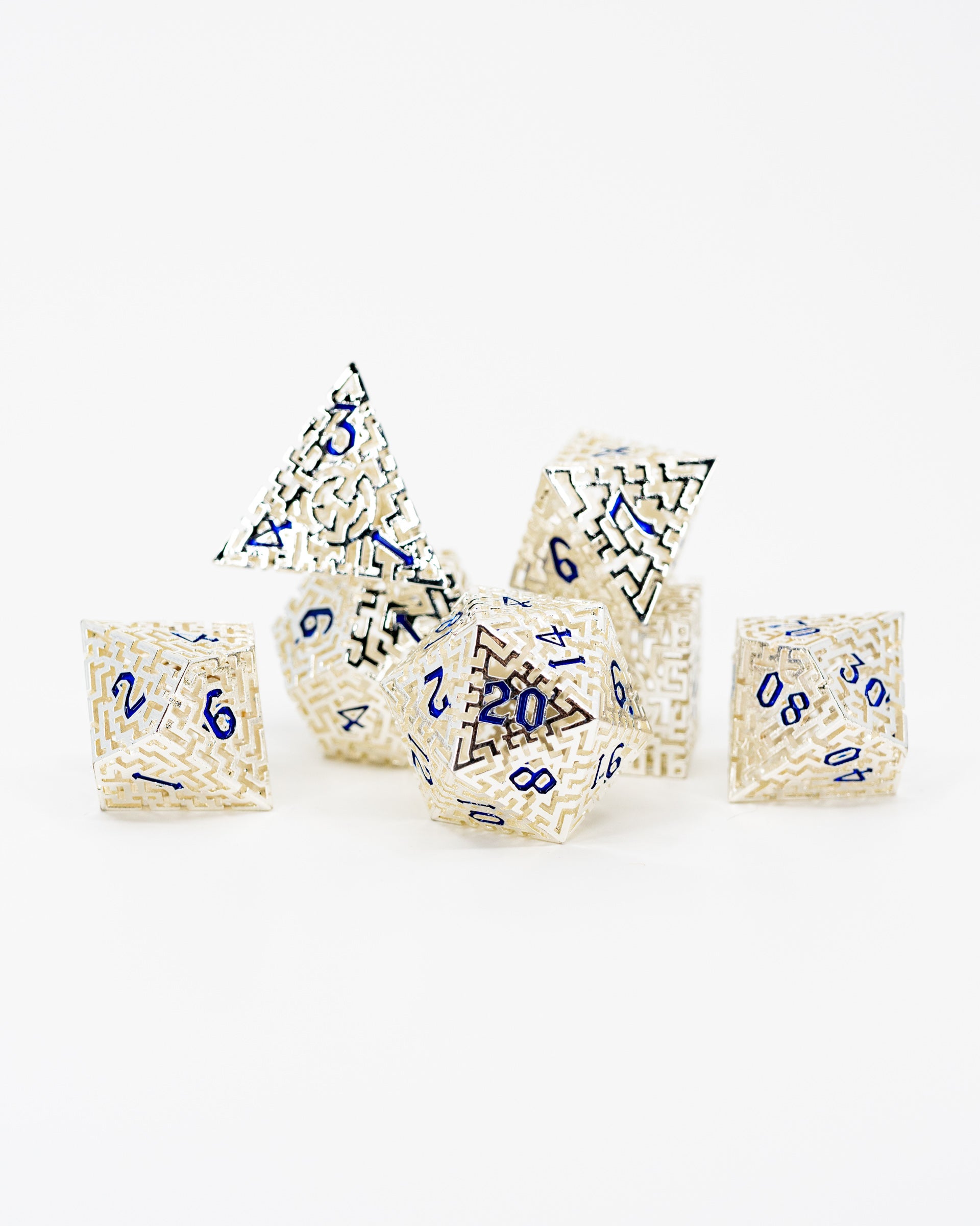 Escher | Hollow Maze | 7 Piece Metal Dice Set - Emberglow Gaming