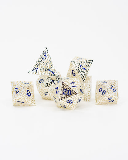 Escher | Hollow Maze | 7 Piece Metal Dice Set - Emberglow Gaming