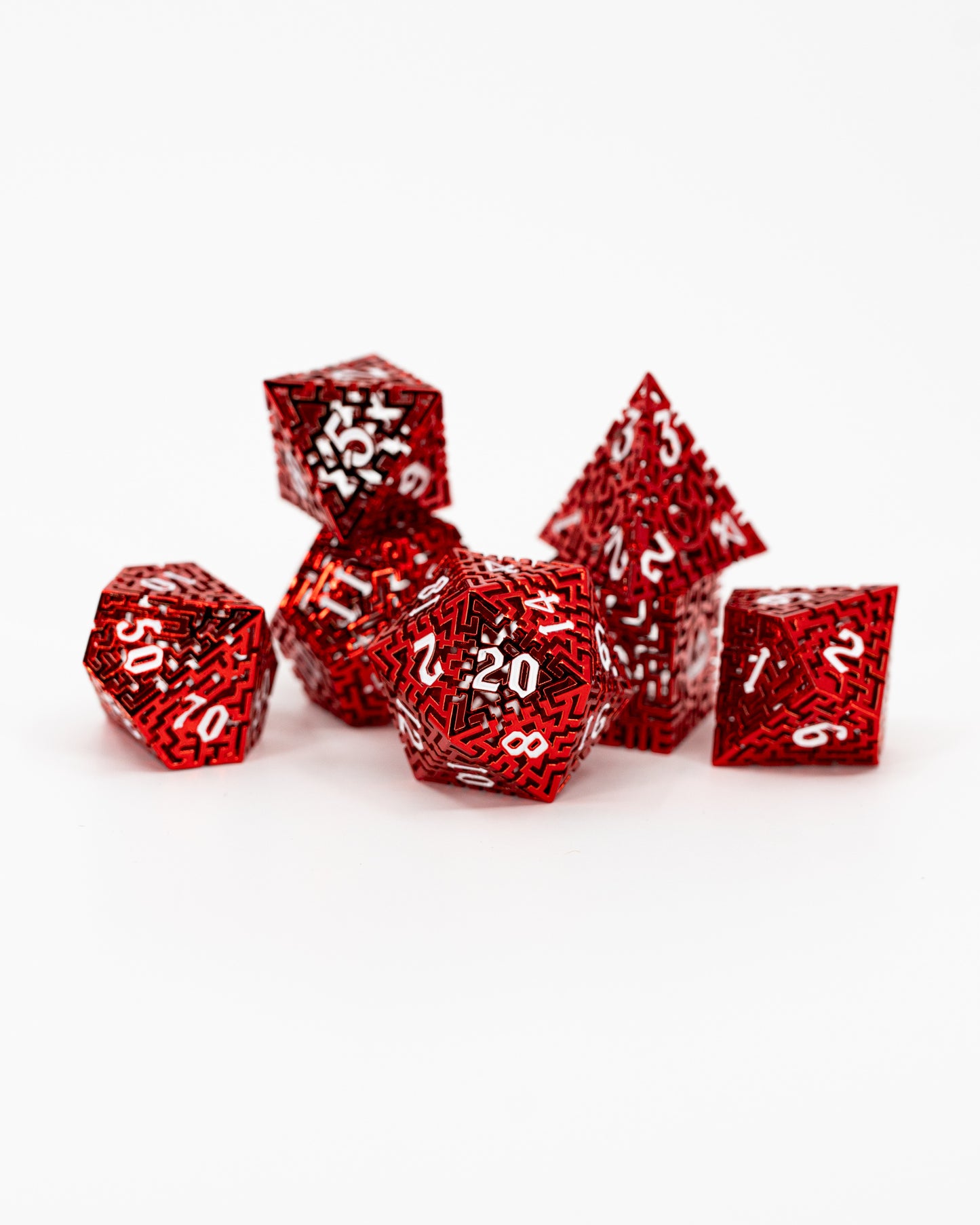 Knossos | Hollow Maze | 7 Piece Metal Dice Set - Emberglow Gaming