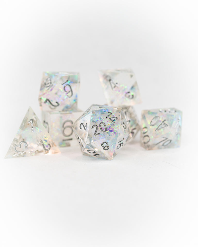 Lothlorien | 7 Piece Sharp Edge Resin Dice Set - Emberglow Gaming