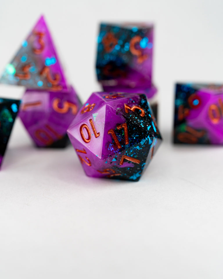 Moonbrush Call | 7 Piece Sharp Edge Resin Dice Set - Emberglow Gaming