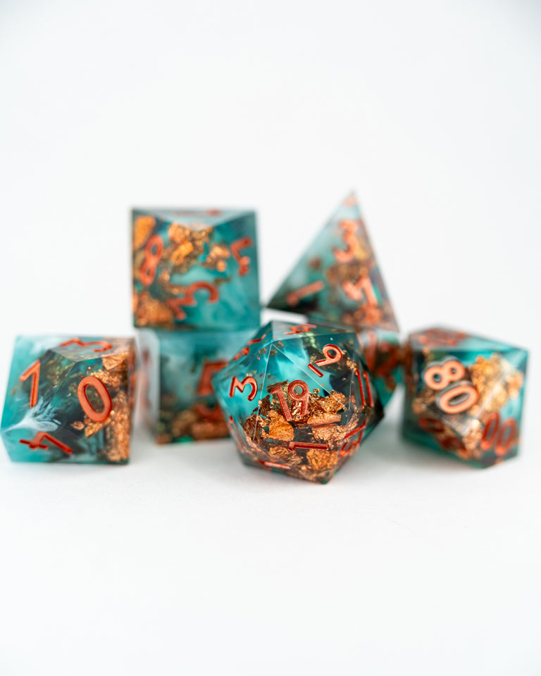 Enigma | 7 Piece Sharp Edge Resin Dice Set - Emberglow Gaming