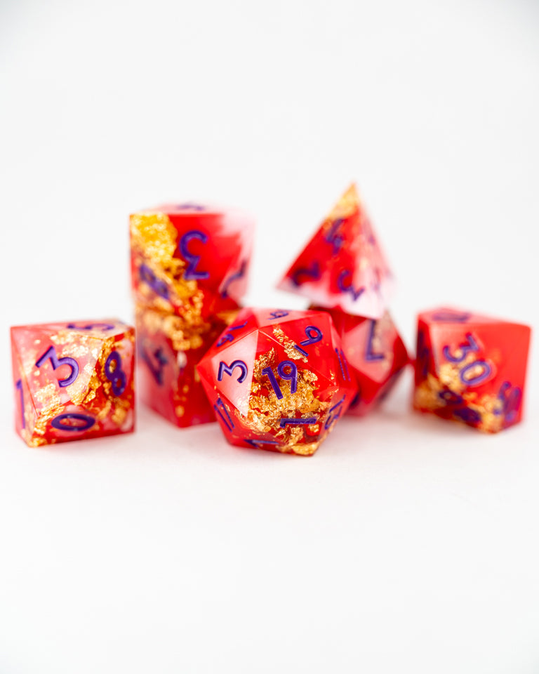 High Sun Festival | 7 Piece Sharp Edge Resin Dice Set - Emberglow Gaming