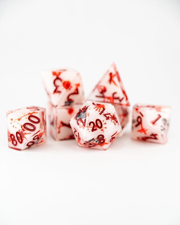 Macabre | Double Cast | 7 Piece Sharp Edge Resin Dice Set - Emberglow Gaming