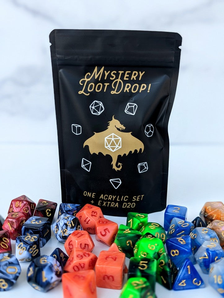 Acrylic Set + Metal D20 | Mystery Loot Drop - Emberglow Gaming