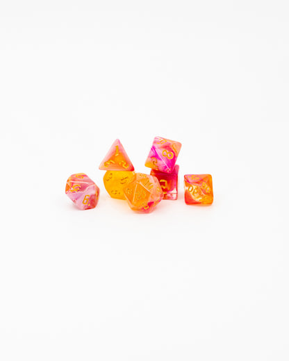 Charm Person | 7 Piece Acrylic Dice Set - Emberglow Gaming