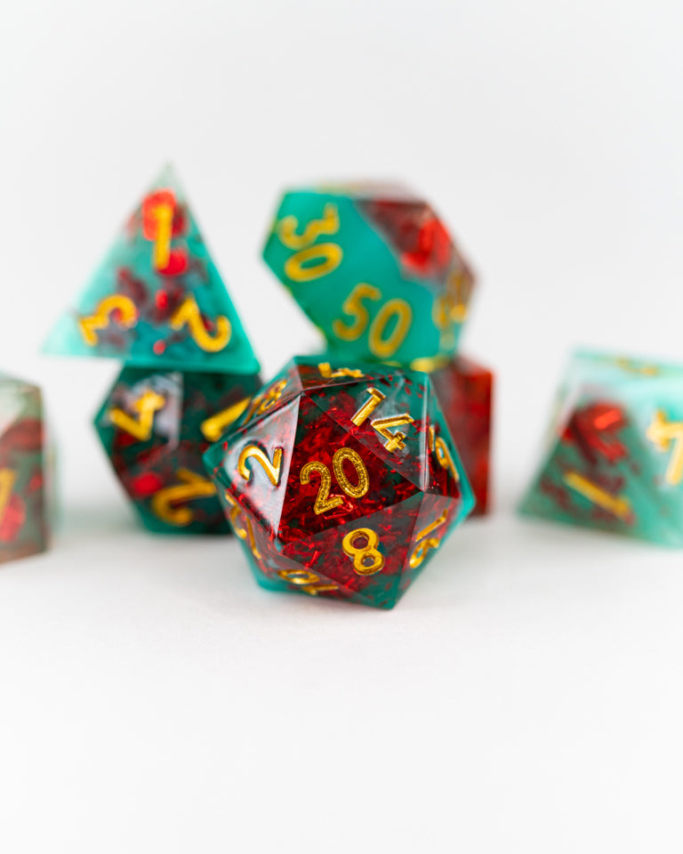 Mead and Mirth | 7 Piece Sharp Edge Resin Dice Set - Emberglow Gaming