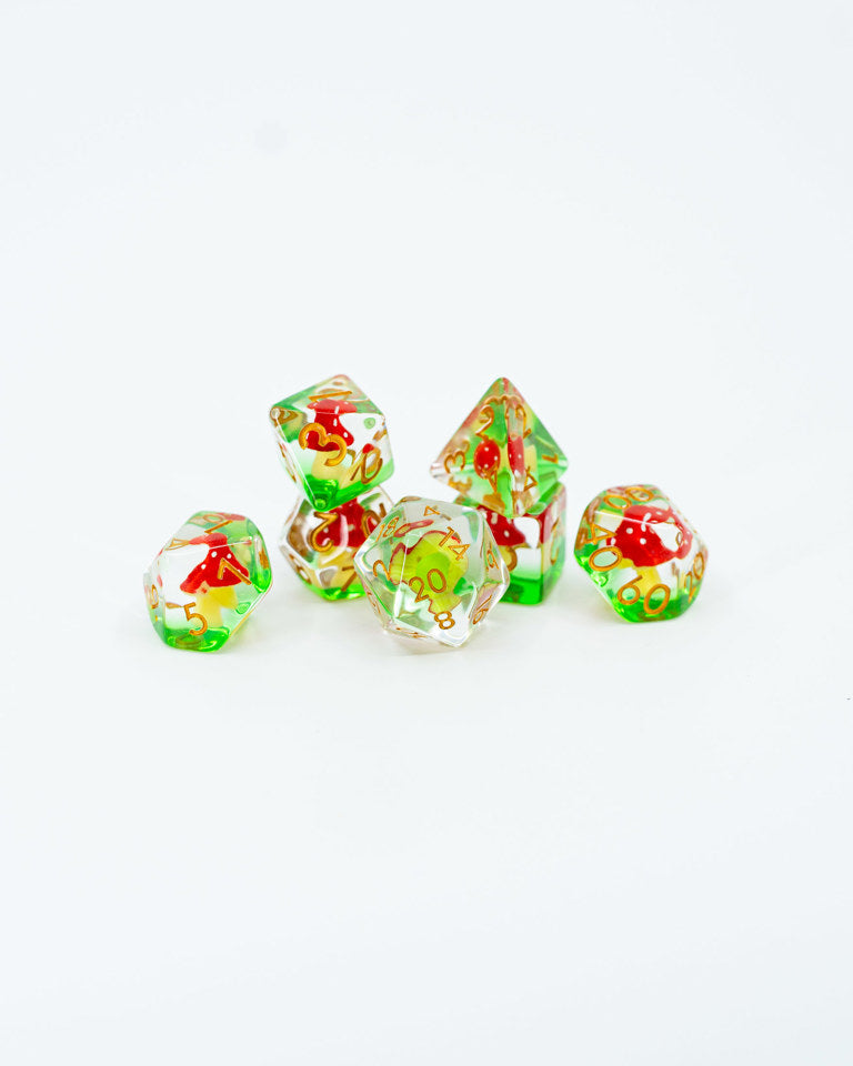 Magical Mushroom  | 7 Piece Acrylic Inclusion Dice Set