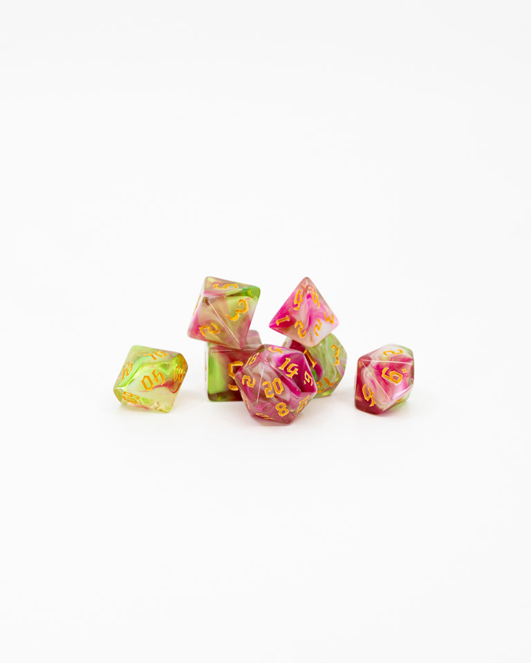 Watermelon Sugar | 7 Piece Acrylic Dice Set - Emberglow Gaming