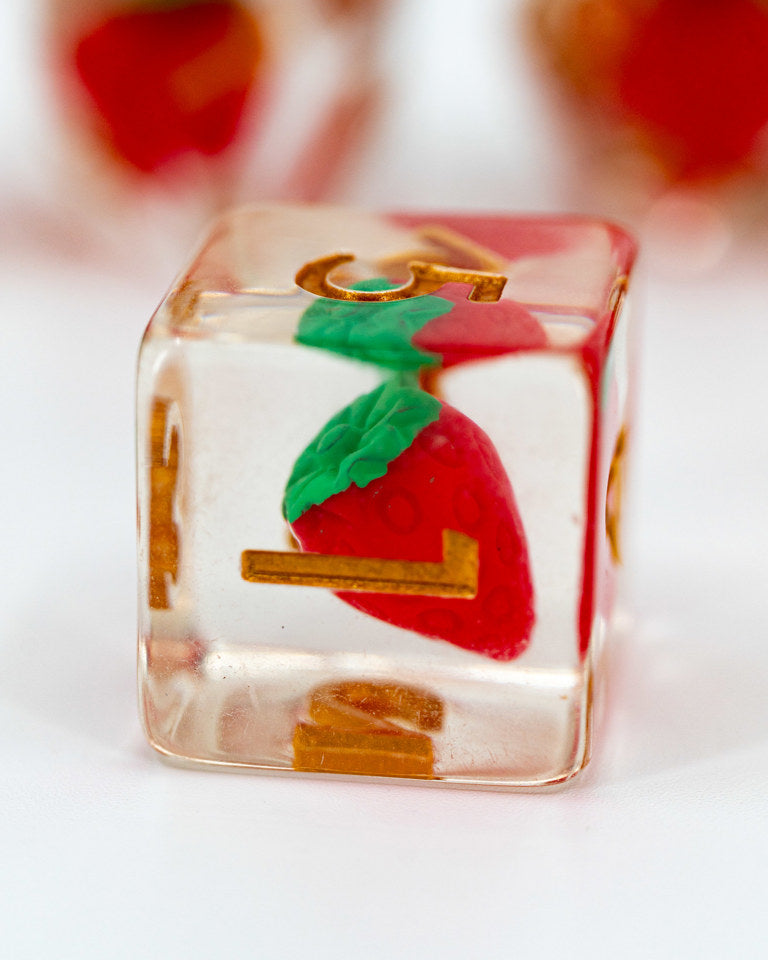 Strawberry Fields  | 7 Piece Acrylic Inclusion Dice Set